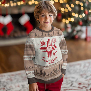 New Mexico Flag Zia Sun Souvenir Ugly Christmas Sweater New Mexico Zia Chiles Balloon Roadrunner Yucca TS14 Mocha Mousse Print Your Wear