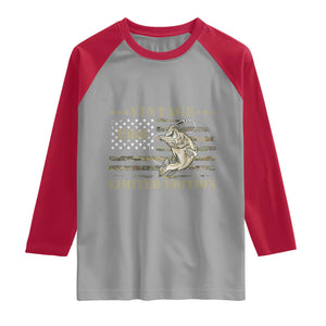 60th Birthday Fishing Vintage 1966 Limited Edition Raglan Shirt Bass Fishing Camouflage American Flag Fisherman Gift