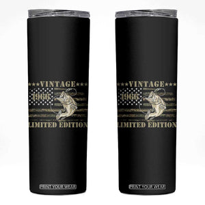 60th Birthday Fishing Vintage 1966 Limited Edition Skinny Tumbler Bass Fishing Camouflage American Flag Fisherman Gift