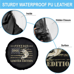 60th Birthday Fishing Vintage 1966 Limited Edition Spare Tire Cover Bass Fishing Camouflage American Flag Fisherman Gift