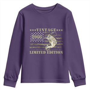 60th Birthday Fishing Vintage 1966 Limited Edition Youth Sweatshirt Bass Fishing Camouflage American Flag Fisherman Gift