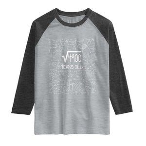 70th Birthday Math Raglan Shirt Square Root of 4900 Funny Math Nerd 70 Year Old Gift