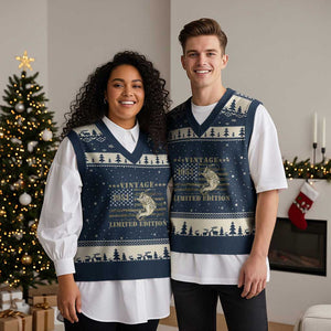75th Birthday Fishing Vintage 1951 Limited Edition V-Neck Knit Sweater Vest Bass Fishing Camouflage American Flag Fisherman Gift