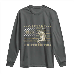 70th Birthday Fishing Vintage 1956 Limited Edition Long Sleeve Shirt Bass Fishing Camouflage American Flag Fisherman Gift