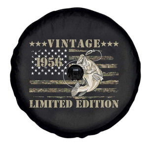 70th Birthday Fishing Vintage 1956 Limited Edition Spare Tire Cover Bass Fishing Camouflage American Flag Fisherman Gift