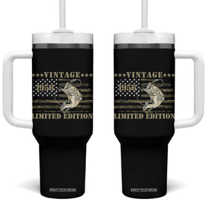 70th Birthday Fishing Vintage 1956 Limited Edition Tumbler With Handle Bass Fishing Camouflage American Flag Fisherman Gift