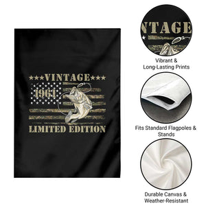 65th Birthday Fishing Vintage 1961 Limited Edition Garden Flag Bass Fishing Camouflage American Flag Fisherman Gift