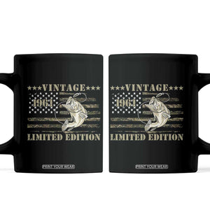 65th Birthday Fishing Vintage 1961 Limited Edition Coffee Mug Bass Fishing Camouflage American Flag Fisherman Gift