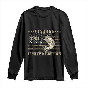 65th Birthday Fishing Vintage 1961 Limited Edition Long Sleeve Shirt Bass Fishing Camouflage American Flag Fisherman Gift