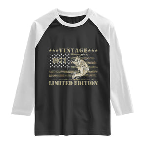 55th Birthday Fishing Vintage 1971 Limited Edition Raglan Shirt Bass Fishing Camouflage American Flag Fisherman Gift