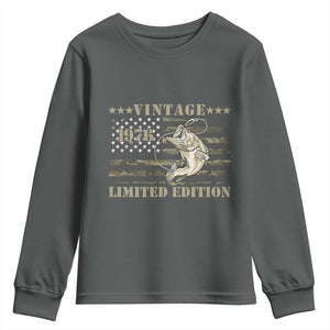50th Birthday Fishing Vintage 1976 Limited Edition Youth Sweatshirt Bass Fishing Camouflage American Flag Fisherman Gift