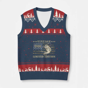 40th Birthday Fishing Vintage 1986 Limited Edition V-Neck Knit Sweater Vest Bass Fishing Camouflage American Flag Fisherman Gift