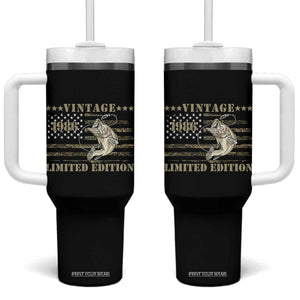 40th Birthday Fishing Vintage 1986 Limited Edition Tumbler With Handle Bass Fishing Camouflage American Flag Fisherman Gift