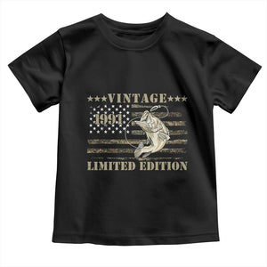 35th Birthday Fishing Vintage 1991 Limited Edition Toddler T Shirt Bass Fishing Camouflage American Flag Fisherman Gift