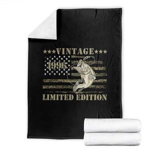 30th Birthday Fishing Vintage 1996 Limited Edition Throw Blanket Bass Fishing Camouflage American Flag Fisherman Gift