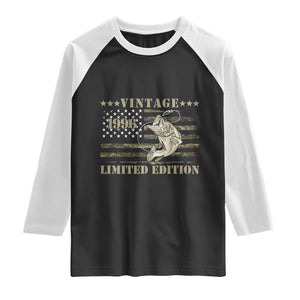 30th Birthday Fishing Vintage 1996 Limited Edition Raglan Shirt Bass Fishing Camouflage American Flag Fisherman Gift