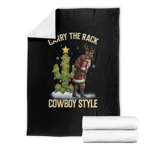 Funny Santa Hunting Throw Blanket Carry The Rack Cowboy Style TS14 Black Print Your Wear