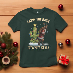 Funny Santa Hunting T Shirt Carry The Rack Cowboy Style TS14 Dark Forest Green Print Your Wear