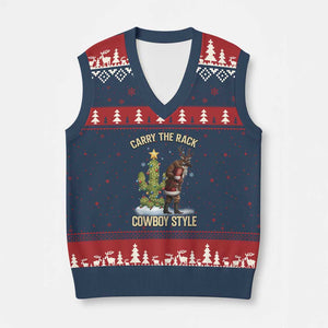 Funny Santa Hunting V-Neck Knit Sweater Vest Carry The Rack Cowboy Style TS14 Navy Red Print Your Wear