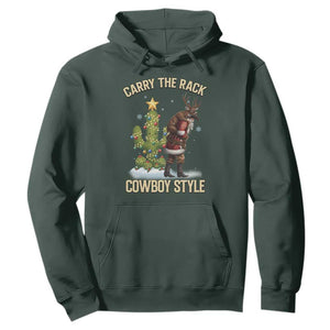 Funny Santa Hunting Hoodie Carry The Rack Cowboy Style TS14 Dark Forest Green Print Your Wear