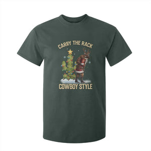 Funny Santa Hunting T Shirt For Kid Carry The Rack Cowboy Style TS14 Dark Forest Green Print Your Wear