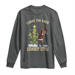 Funny Santa Hunting Long Sleeve Shirt Carry The Rack Cowboy Style TS14 Dark Heather Print Your Wear