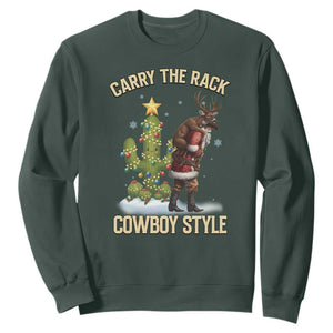 Funny Santa Hunting Sweatshirt Carry The Rack Cowboy Style TS14 Dark Forest Green Print Your Wear