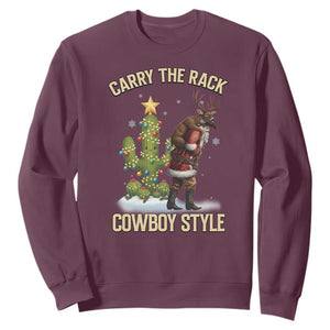 Funny Santa Hunting Sweatshirt Carry The Rack Cowboy Style TS14 Maroon Print Your Wear