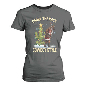 Funny Santa Hunting T Shirt For Women Carry The Rack Cowboy Style TS14 Dark Heather Print Your Wear