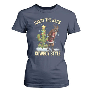 Funny Santa Hunting T Shirt For Women Carry The Rack Cowboy Style TS14 Navy Print Your Wear