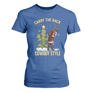 Funny Santa Hunting T Shirt For Women Carry The Rack Cowboy Style TS14 Royal Blue Print Your Wear