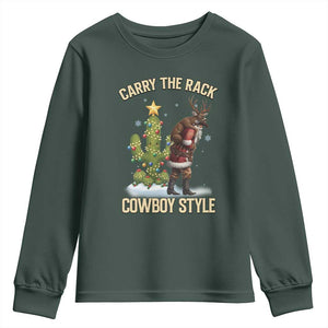Funny Santa Hunting Youth Sweatshirt Carry The Rack Cowboy Style TS14 Dark Forest Green Print Your Wear