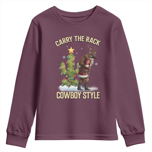 Funny Santa Hunting Youth Sweatshirt Carry The Rack Cowboy Style TS14 Maroon Print Your Wear