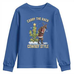 Funny Santa Hunting Youth Sweatshirt Carry The Rack Cowboy Style TS14 Royal Blue Print Your Wear