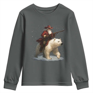 Funny Santa Gun Christmas Youth Sweatshirt TS14 Dark Heather Print Your Wear