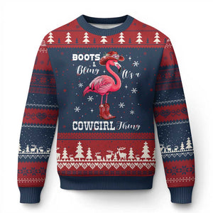 Cowboy Flamingo Ugly Christmas Sweater Boots And Bling It Is A Cowgirl Thing TS14 Navy Red Print Your Wear