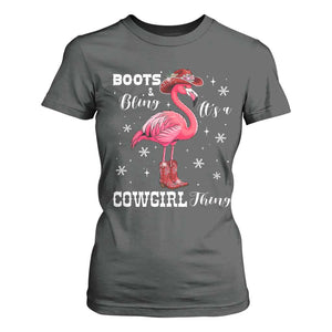 Cowboy Flamingo T Shirt For Women Boots And Bling It Is A Cowgirl Thing TS14 Dark Heather Print Your Wear
