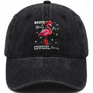 Cowboy Flamingo Washed Cotton Baseball Cap Boots And Bling It Is A Cowgirl Thing TS14 Washed Cap Universal Fit Black Print Your Wear