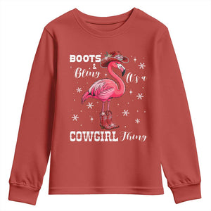 Cowboy Flamingo Youth Sweatshirt Boots And Bling It Is A Cowgirl Thing TS14 Red Print Your Wear