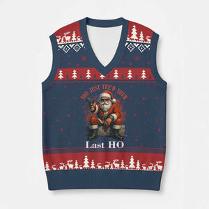 Funny Santa Gun Xmas V-Neck Knit Sweater Vest You Just Yeed Your Last Ho TS14 Navy Red Print Your Wear