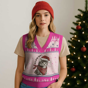 Cowboy Cat Xmas V-Neck Knit Sweater Vest Meowdy Western Rodeo TS14 Hot Pink Print Your Wear