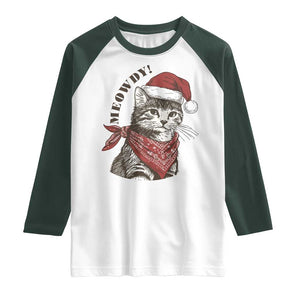 Cowboy Cat Christmas Raglan Shirt Meowdy Western Rodeo TS14 White Dark Forest Green Print Your Wear