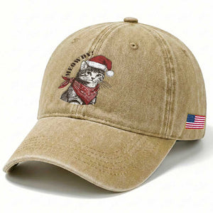Cowboy Cat Christmas Washed Cotton Baseball Cap Meowdy Western Rodeo TS14 Print Your Wear