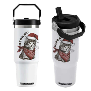 Cowboy Cat Christmas Flip Straw Tumbler Meowdy Western Rodeo TS14 One Size: 30 oz White Print Your Wear