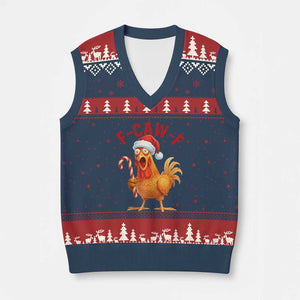 Xmas F Caw F V-Neck Knit Sweater Vest Funny Chicken Meme TS14 Navy Red Print Your Wear