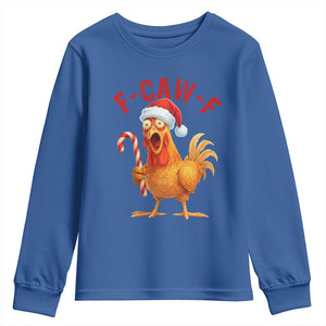 Christmas F Caw F Youth Sweatshirt Funny Chicken Meme TS14 Royal Blue Print Your Wear
