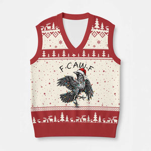 Xmas F Caw F V-Neck Knit Sweater Vest Funny Black Crow Meme TS14 Beige Red Print Your Wear