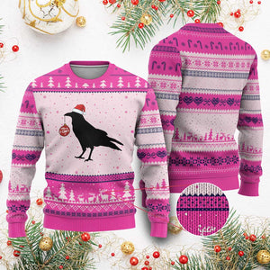 Xmas F Caw F Ugly Christmas Sweater Funny Black Crow Merry Xmas TS14 Hot Pink Print Your Wear