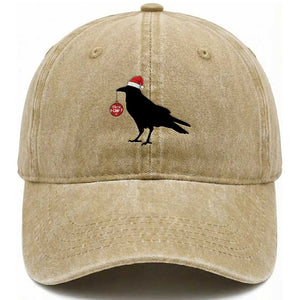 Christmas F Caw F Washed Cotton Baseball Cap Funny Black Crow Merry Xmas TS14 Washed Cap Universal Fit Khaki Print Your Wear