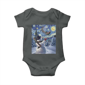 Christmas Snowman Starry Night Baby Onesie TS14 Dark Heather Print Your Wear